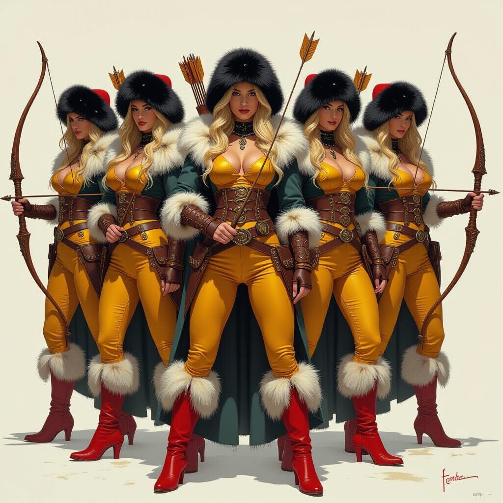 Fur-Clad Female Warriors with Bows in Fantasy Style