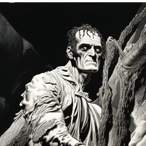 Frankenstein Illustration in Graphic Novel Style
