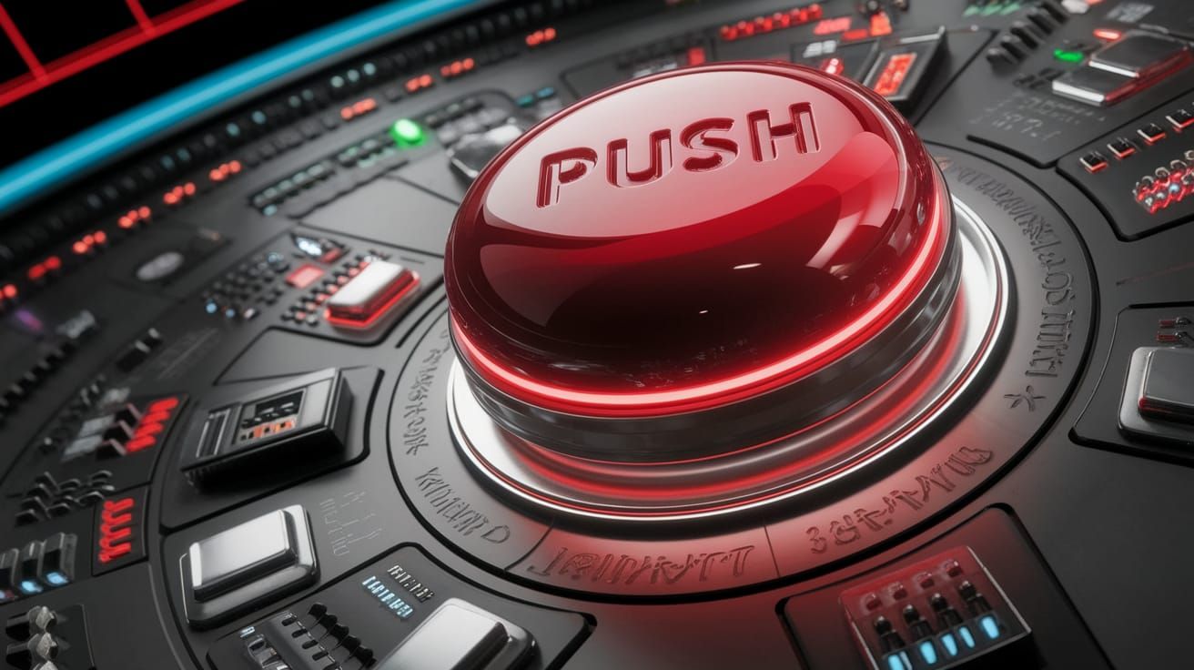 Gigantic Red Control Panel Button in Futuristic Science Fict...