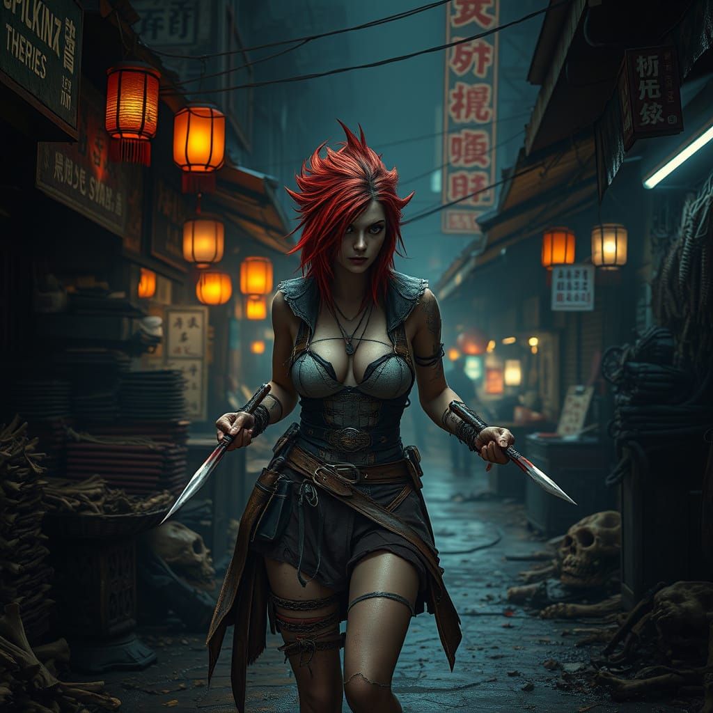 Night Market Assassin in Hyper-Realistic Style