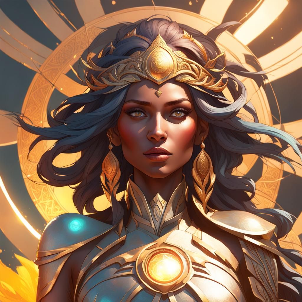 Radiant Sun Goddess Portrait in Art Nouveau Style