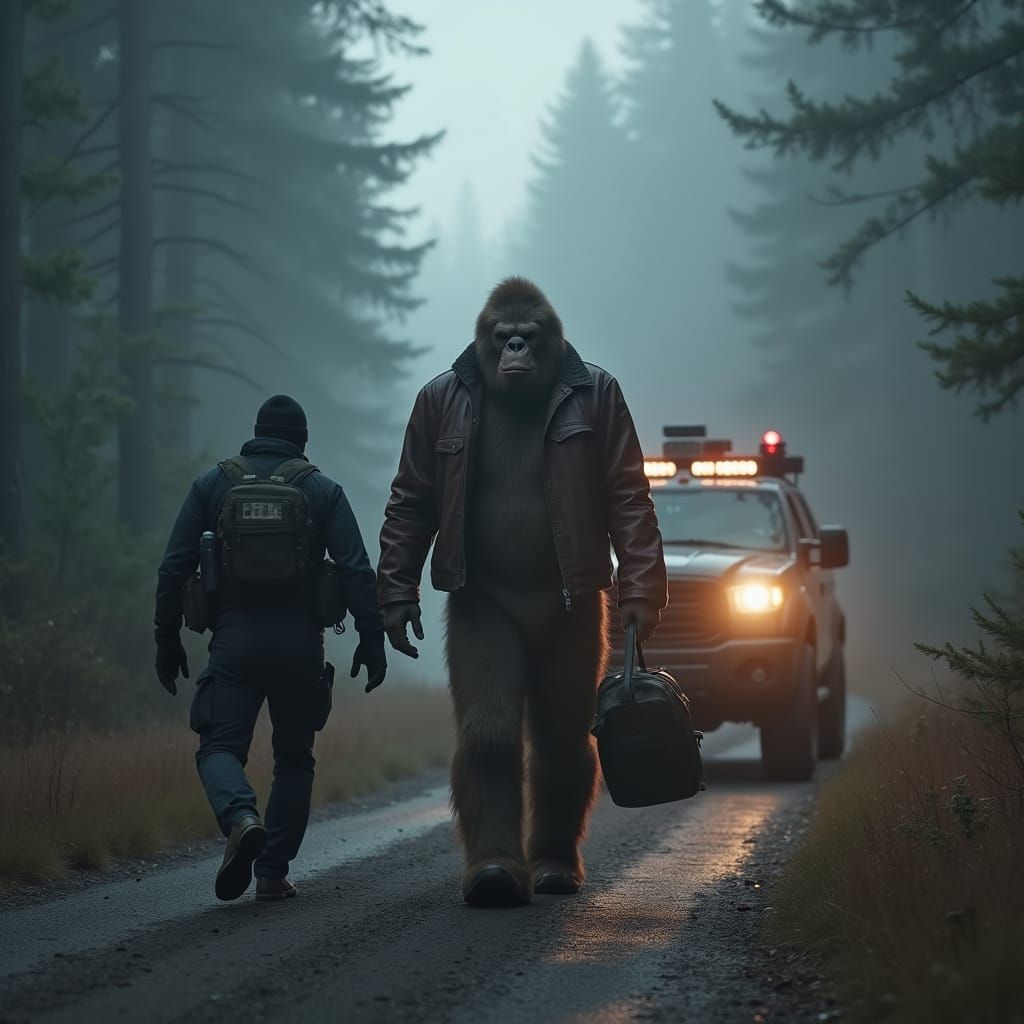 Bigfoot's Capture: DEA Agents in Misty Forest