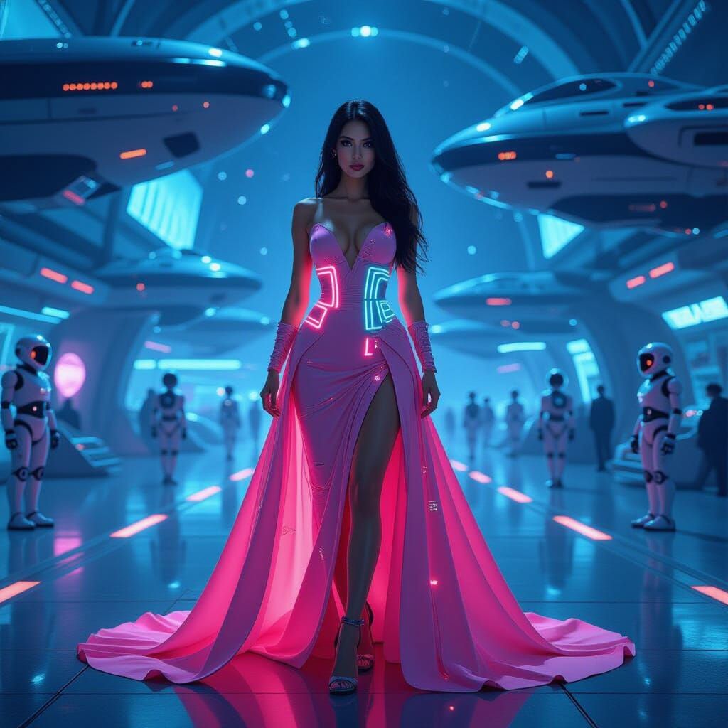 Futuristic Woman in Lunar Spaceport Digital Art