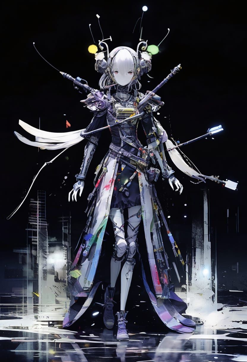 Digital Anime Piece with Bold Brushstrokes