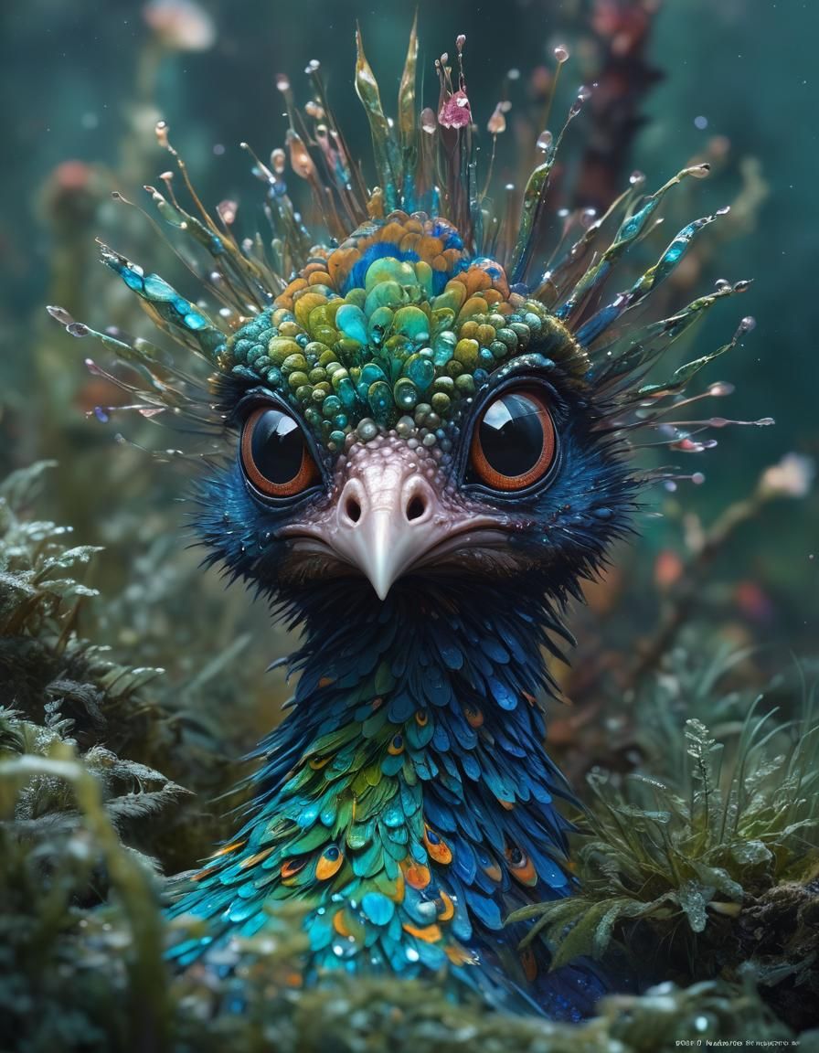 Whimsical Digital Painting of a Baby Murex Peacock