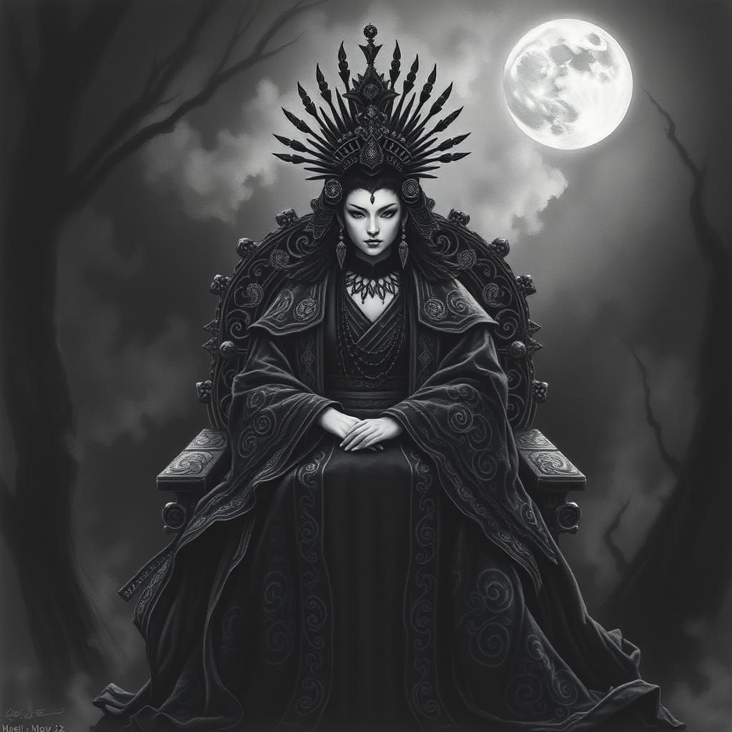 Hyperdetailed Charcoal Drawing of Himiko, Yamato's Enigmatic...