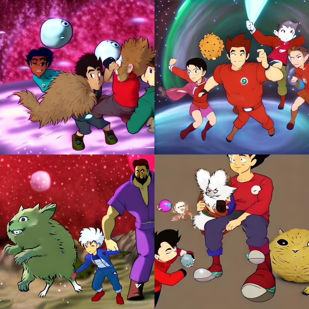 Redshirt Cuddled by Tribbles in Studio Ghibli Style