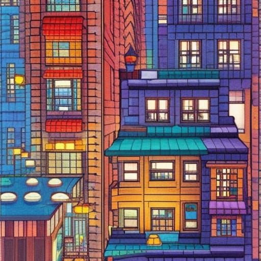 Manhattan Made of Jenga Blocks in Ghibli Style