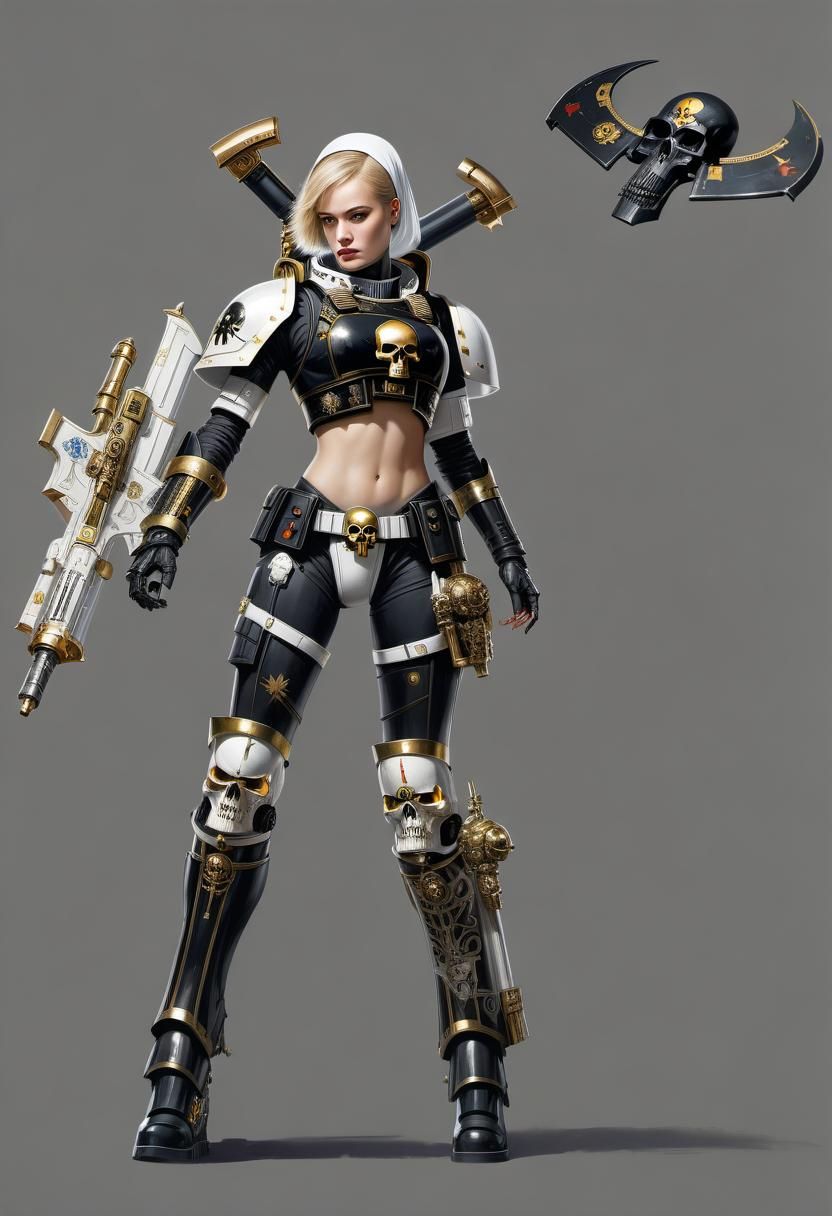 Futuristic Soldier Nun in Warhammer 40k Style