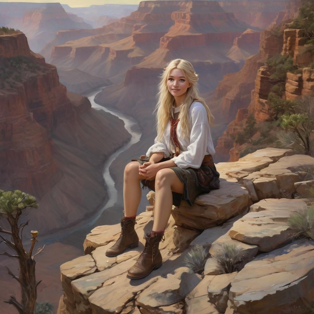 Elf Girl at Grand Canyon in Oil Painting