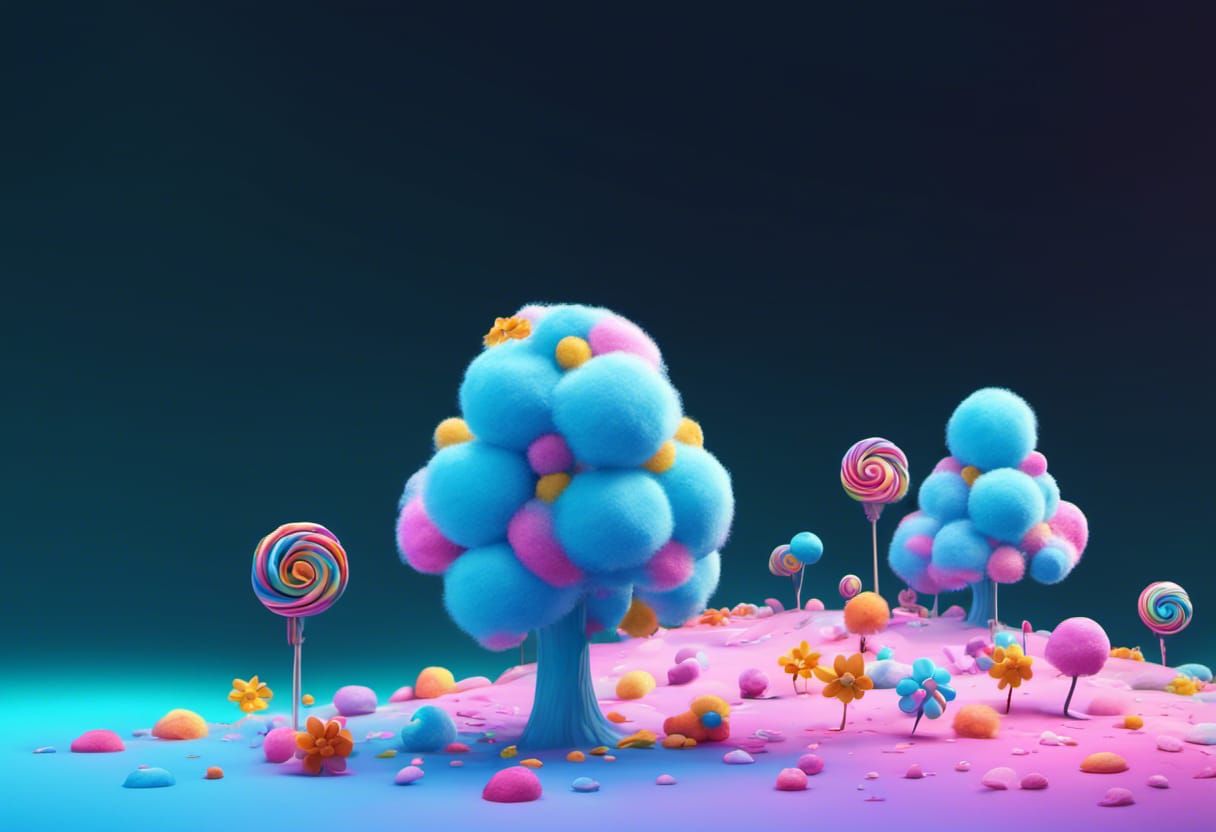 Cotton Candy Tree in Candy Land: 3D Digital Art