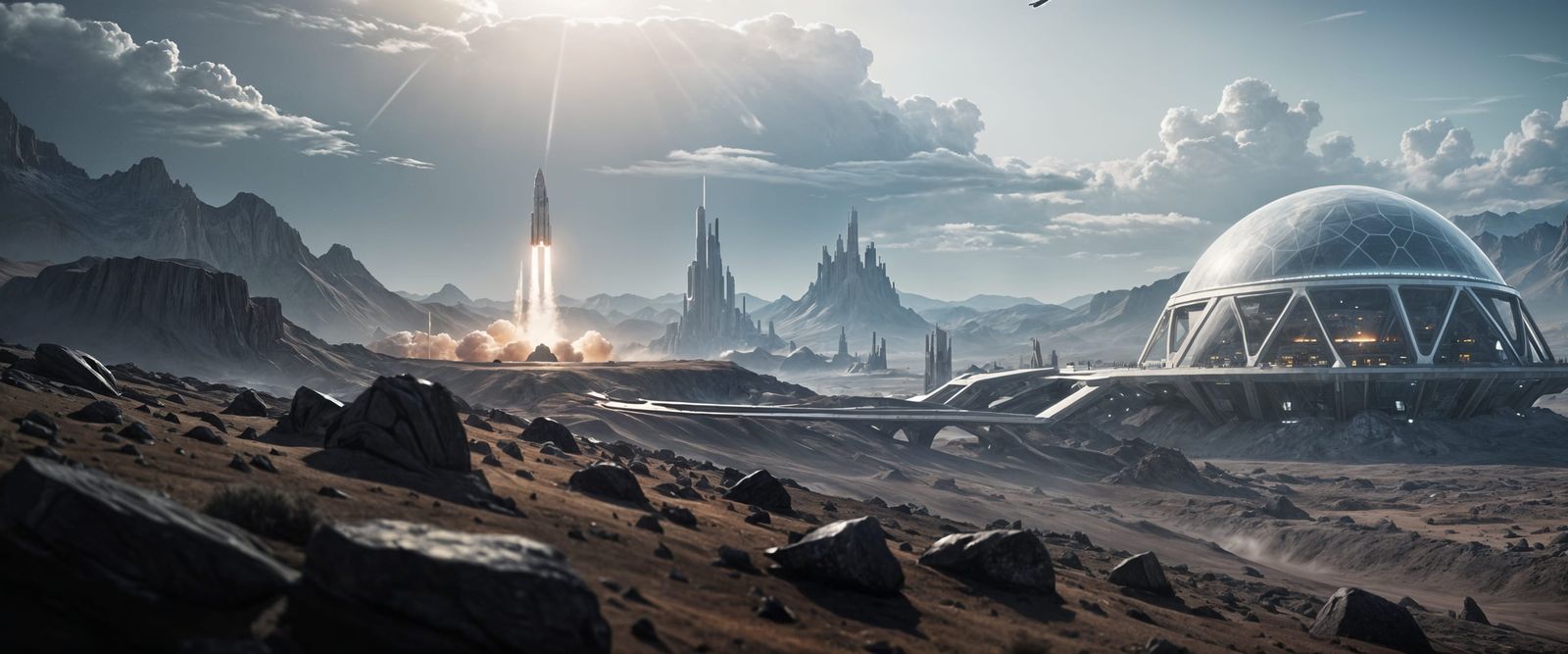 Rocket Launch from Extraterrestrial Colony: Ultrarealistic C...