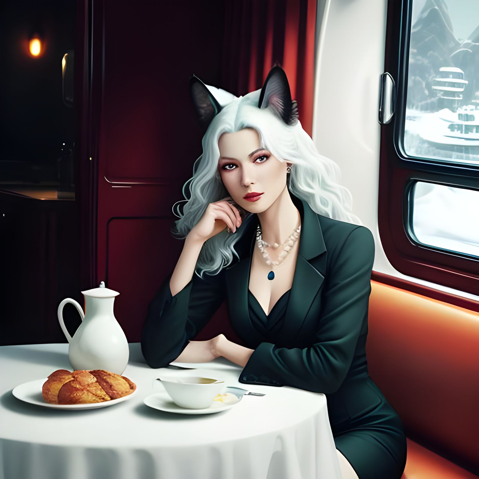 Woman in Blazer with Pearl Necklace, Hyperrealistic 3D Art