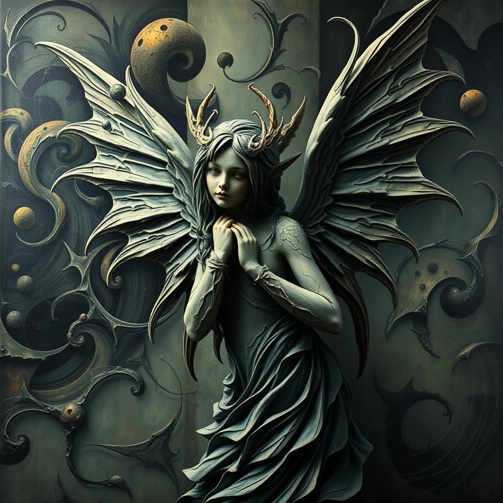 Gothic Elf Angel Sculpture in Heavy Metal Style