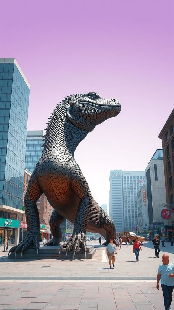 Realistic Bronze Monitor Lizard Statue in Sorong City's Main...