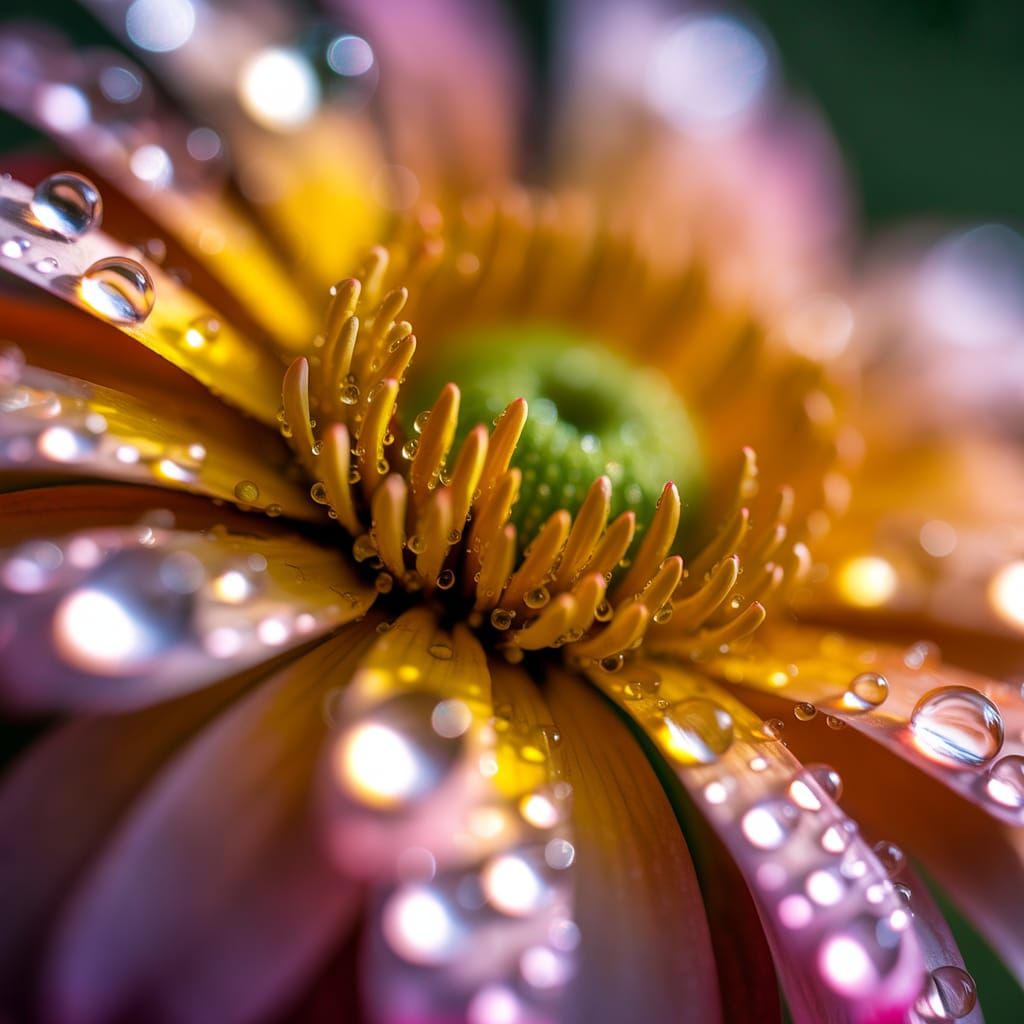 Raindrops on Flower: Macro Oil Painting in 4K
