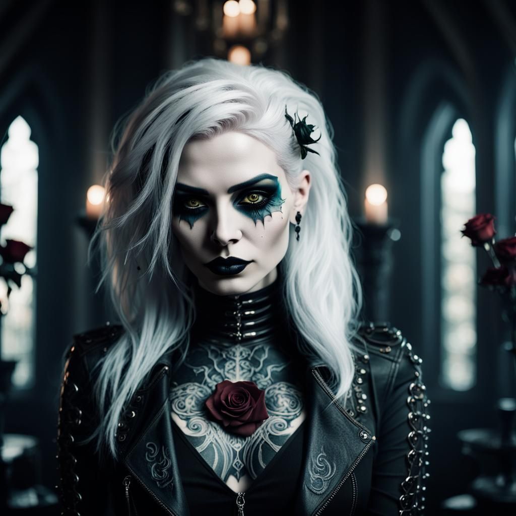 Gothic Girl Portrait with Roses in Dark Fantasy Style