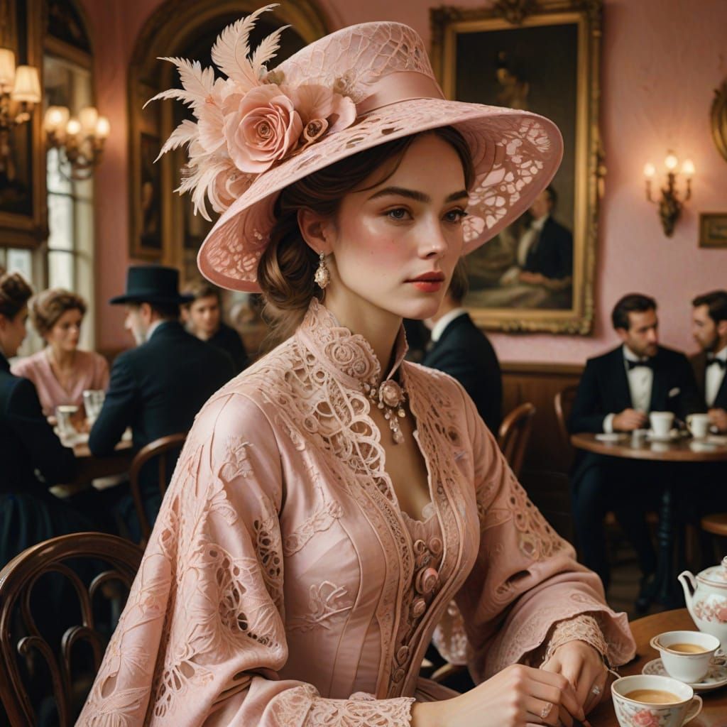 Young Woman in Pink Bodice and Hat, Oil Painting