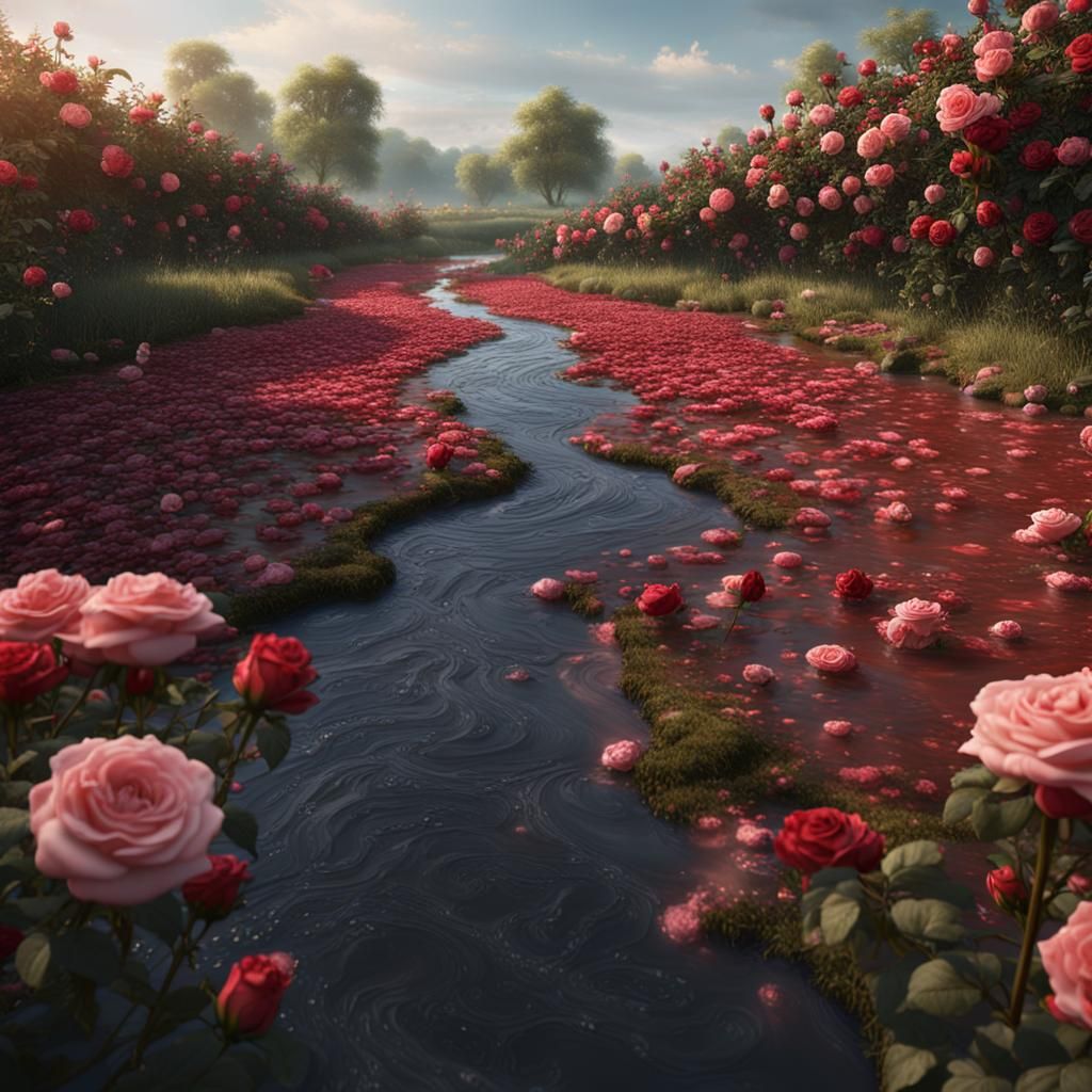 River and Roses: Detailed Fantasy Concept Art