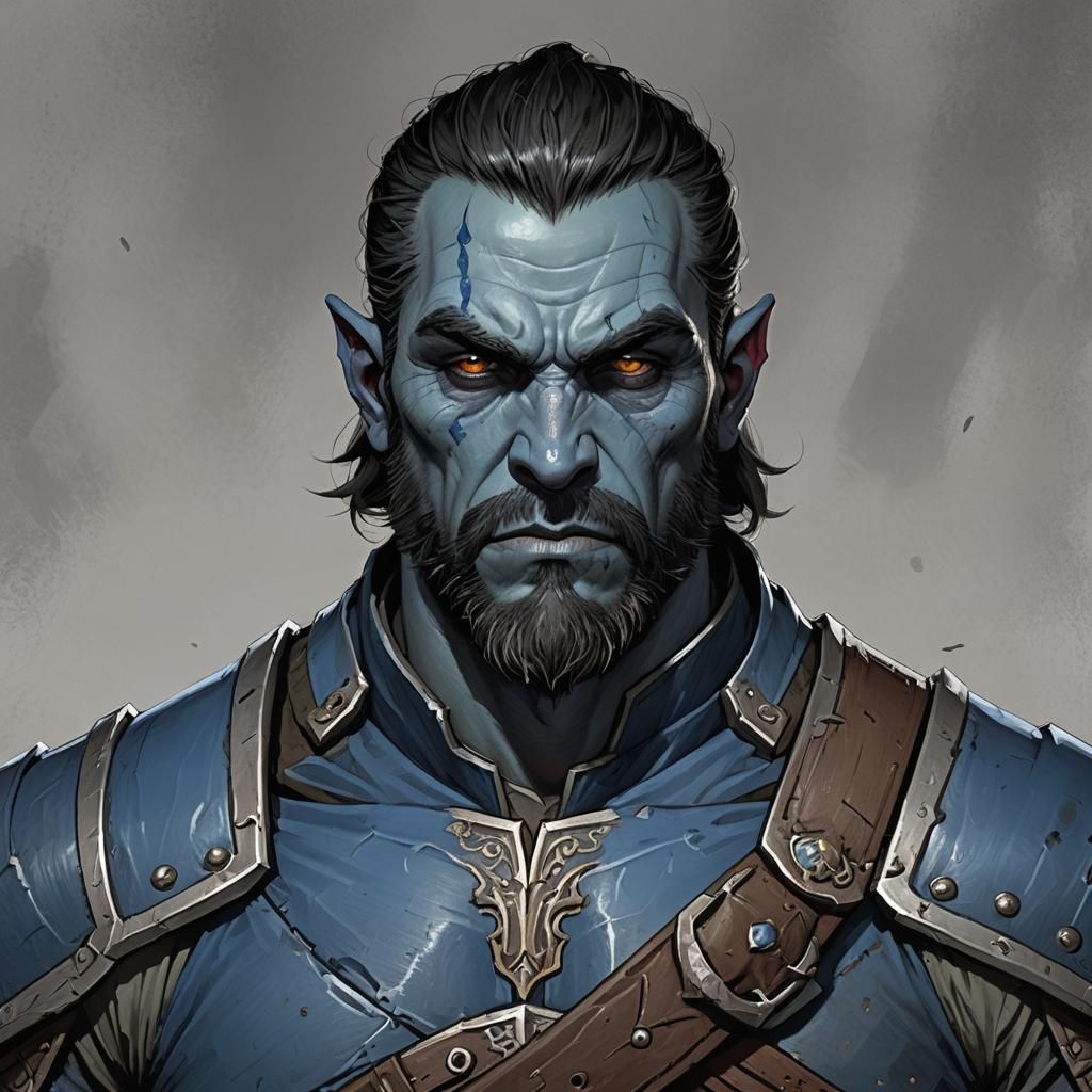 Blue Half-Orc Paladin with Gray Streak