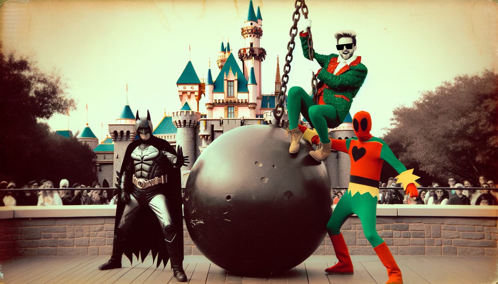 1960s Batman and Robin pose together for photo with Miley Cy...