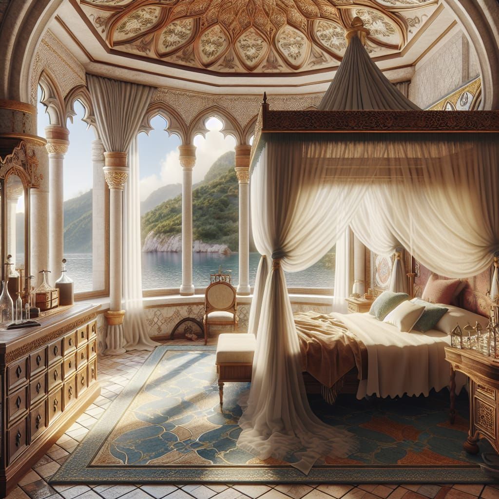 Opulent Medieval Mediterranean Princess Chamber with Canopy ...