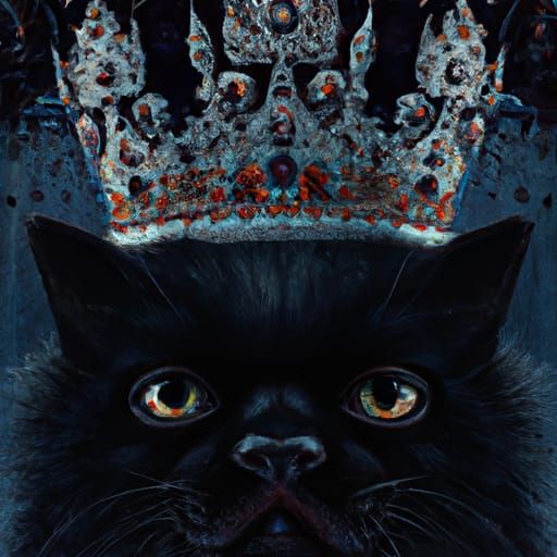 Crowned Black Cat Portrait in Studio Ghibli Style