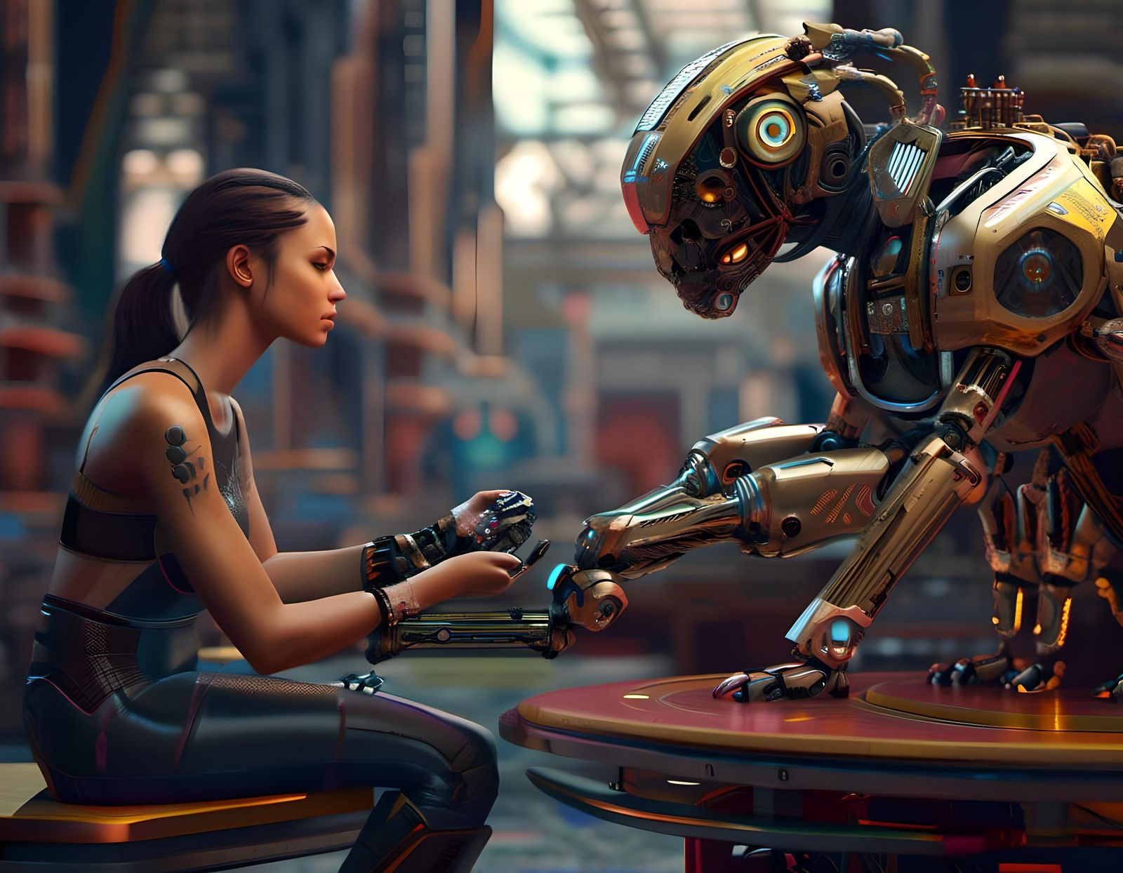 Robot vet treating a gentle giant Cyber Newfoundland pet dog