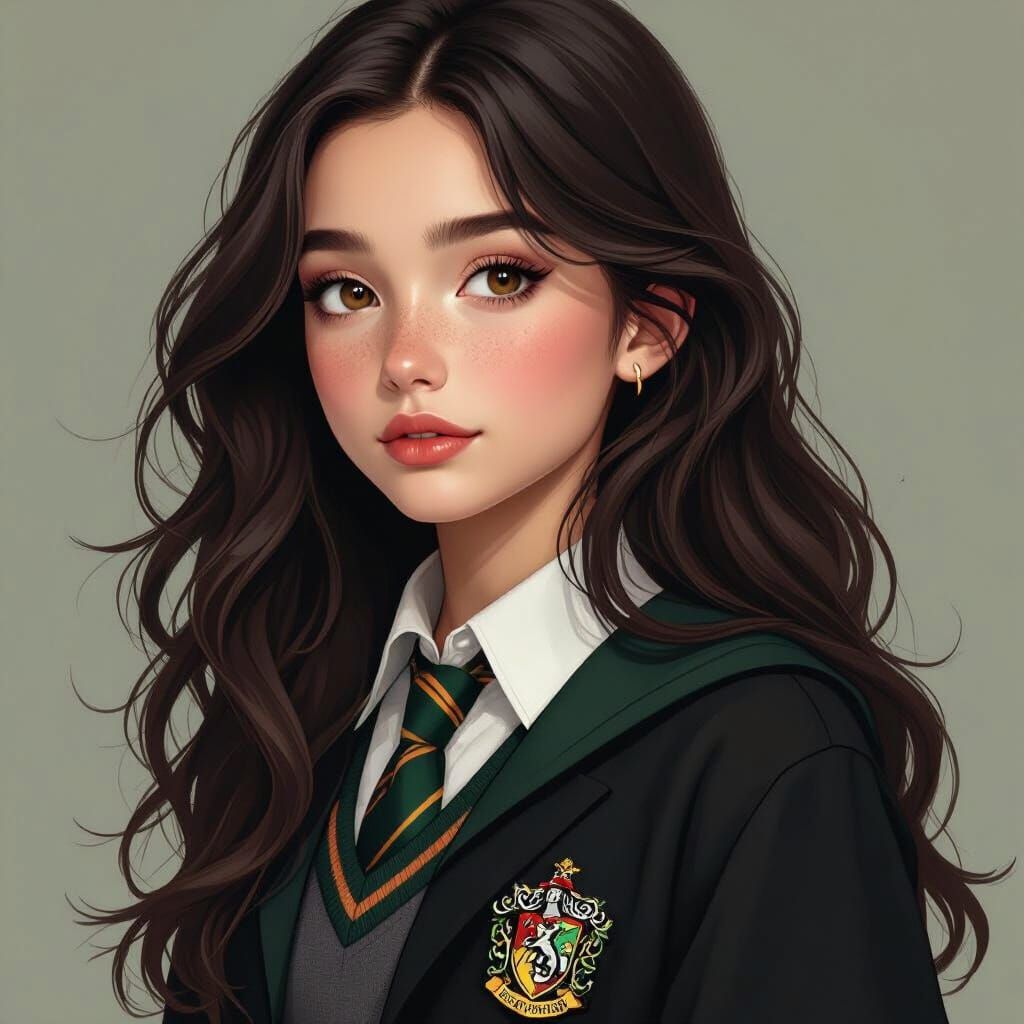 Elegant Slytherin Girl with Wolfcut Hairstyle