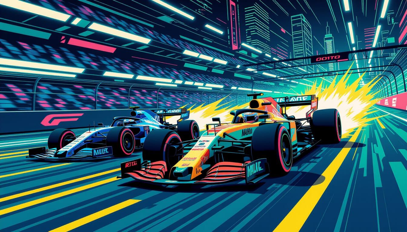 Futuristic Cybernetic Athletes Racing in Neon Track