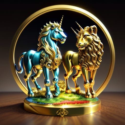 Lion and Unicorn Duel in Fantasy Art Style