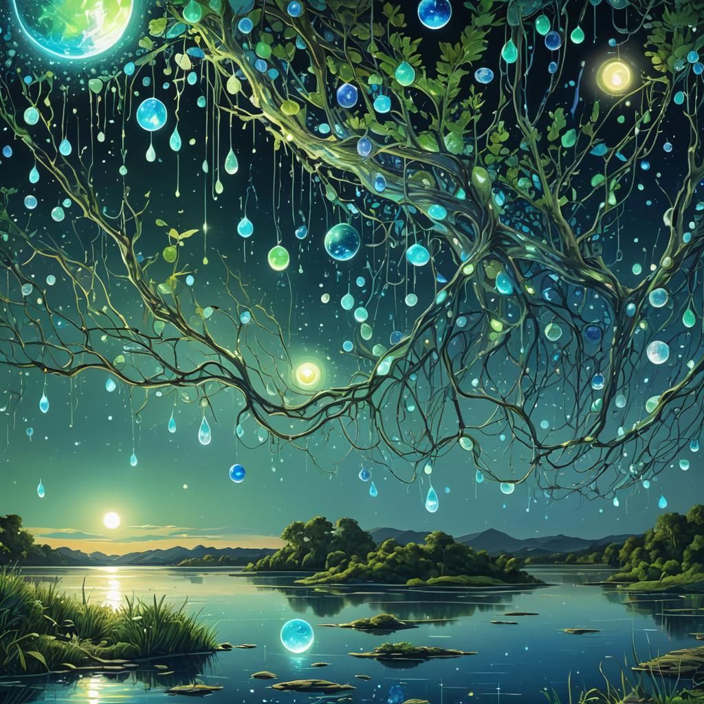 Der Mann im Mond hängt bunte Träume,
Die seine Mondfrau spin...