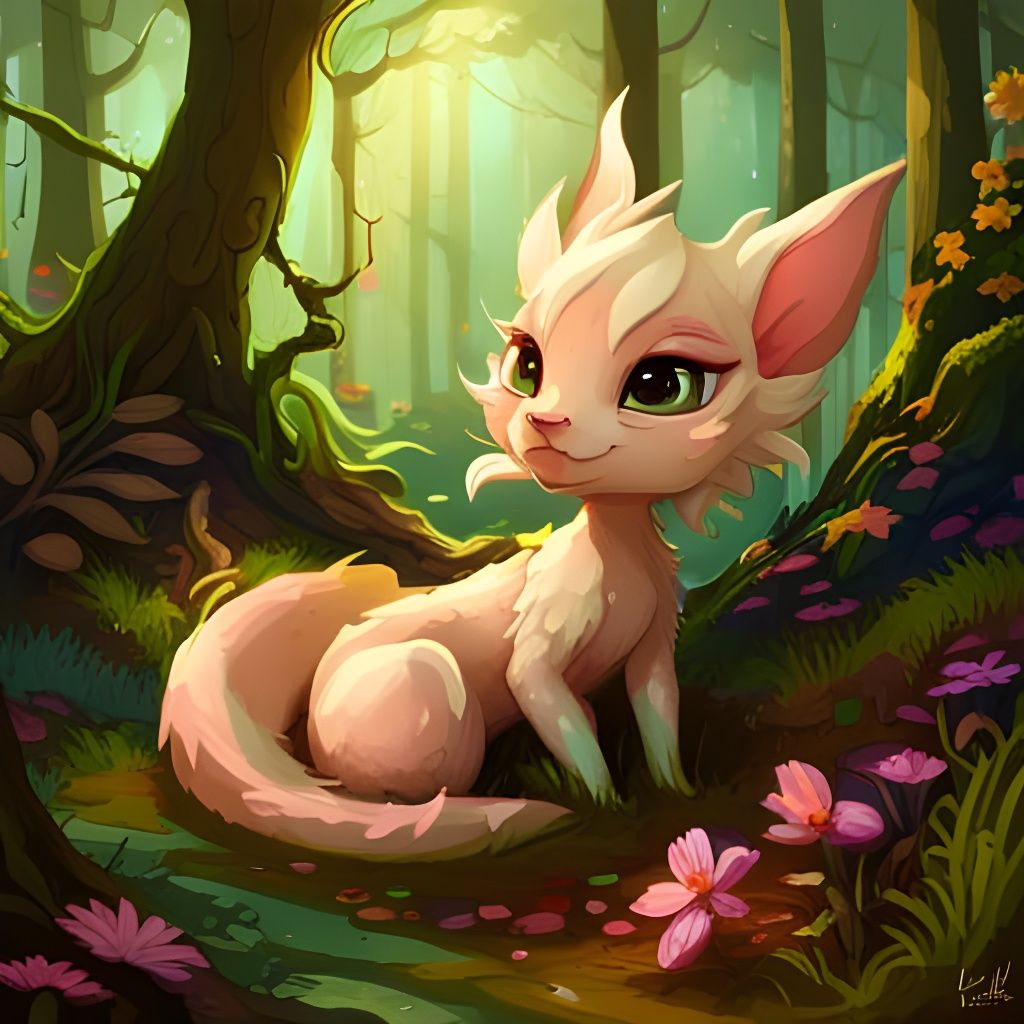 Chibi Dragon in Fairytale Forest Digital Art