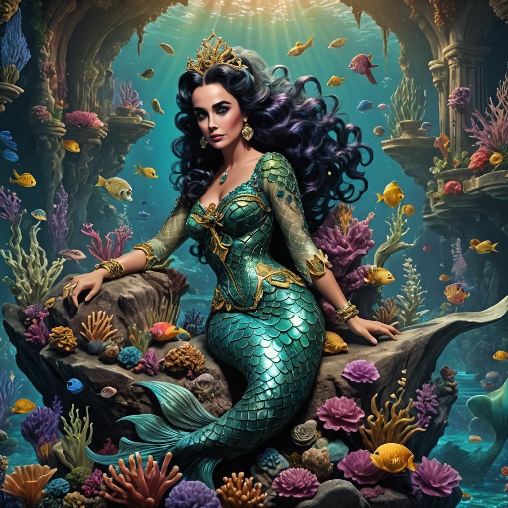 Elizabeth Taylor as Mermaid: Detailed Digital Painting