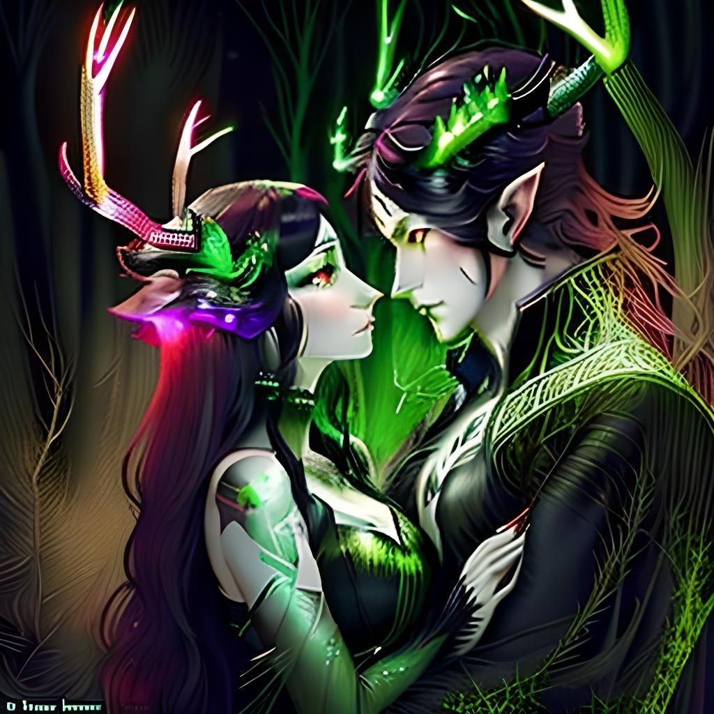 Antlered Woman with Red Eyes and Stag Antlers