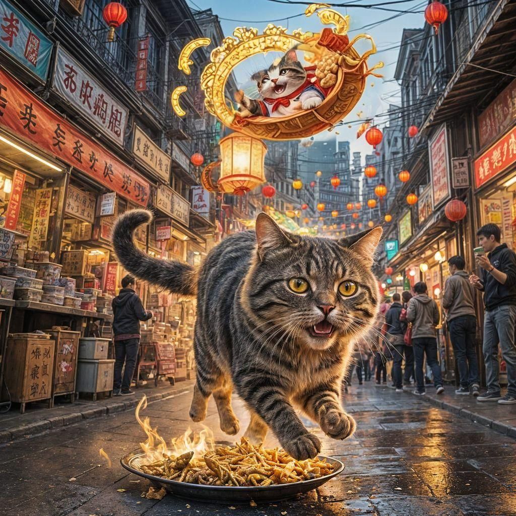 Cat Selling Chinese Food in Art Nouveau Fair