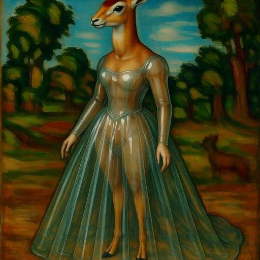 Gazelle In A Glass Dress In Holbein Soutine Style
