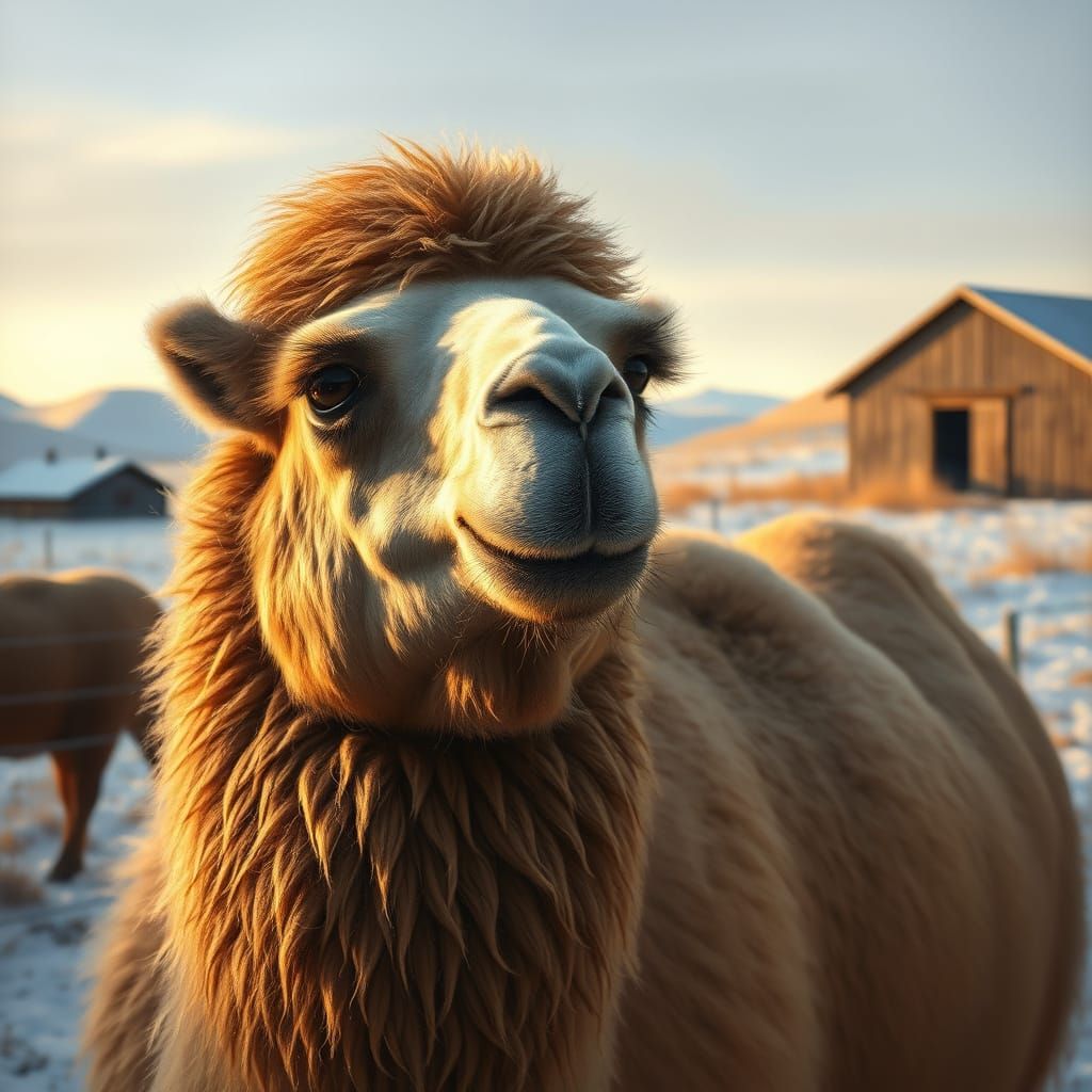 Happy Camel on Alaskan Farm in Tonalist Style