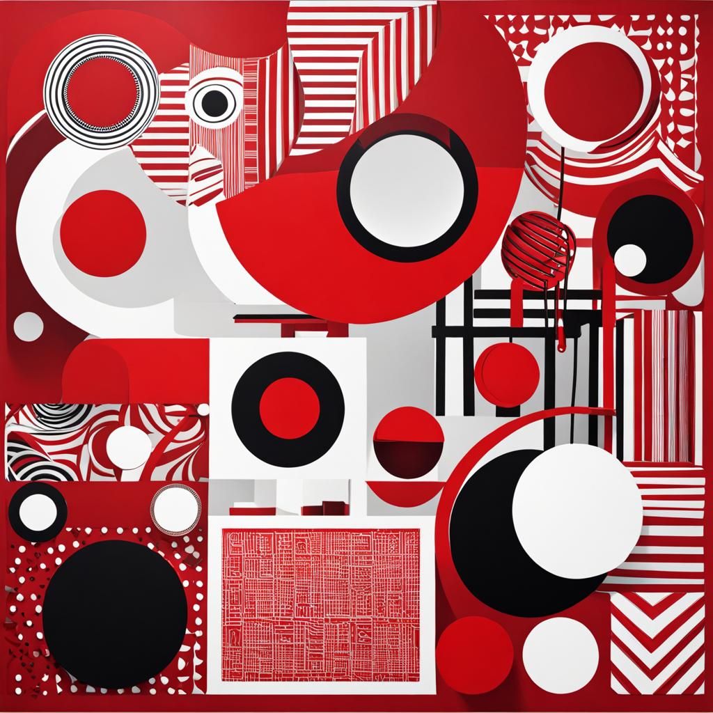 Abstract Red and White Eclectic Art
