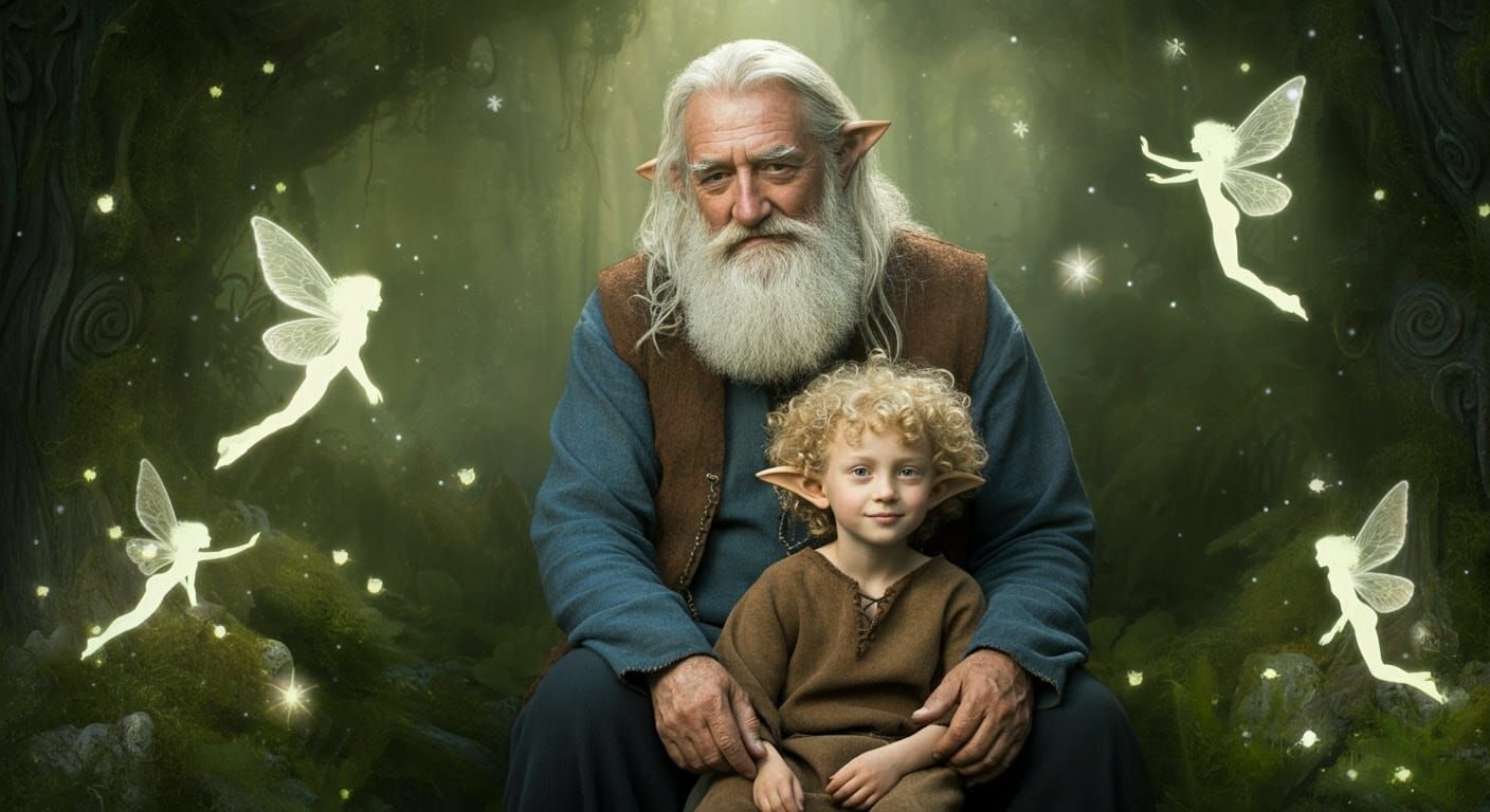 Magical Forest Scene with Elf-Like Child, Fantasy Art