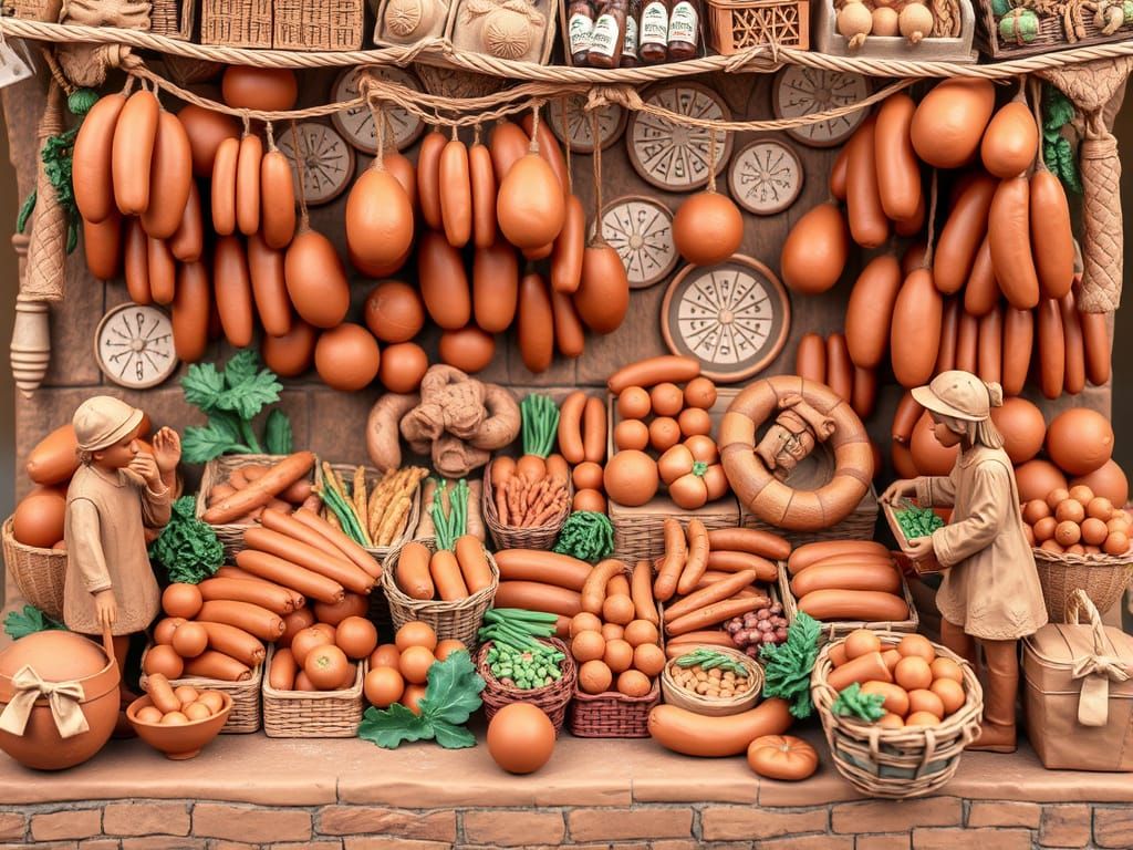 Terracotta Clay Market Scene: 3D Art Masterpiece