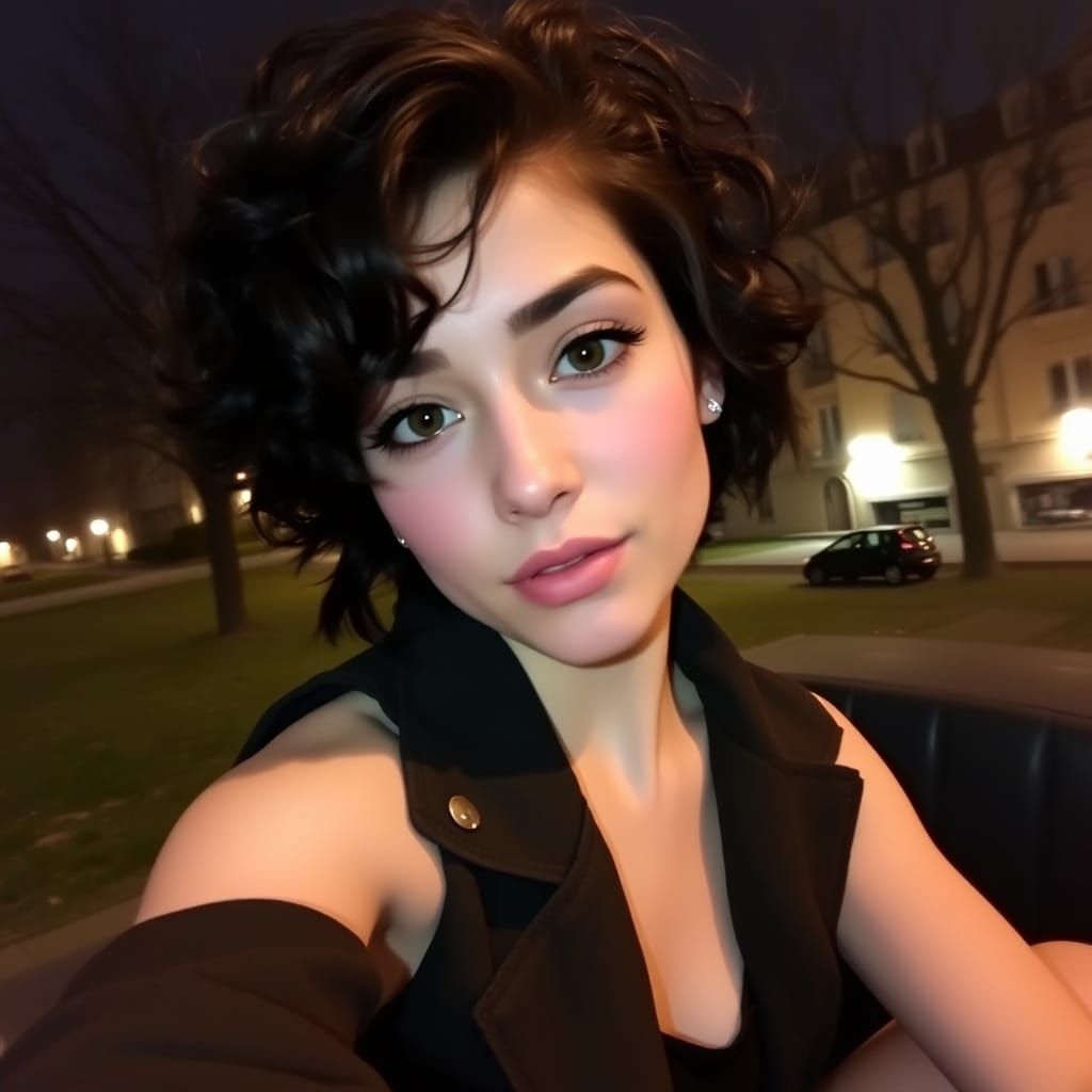 Young Woman in Paris Selfie with Wolf Cut and Alternative Ma...