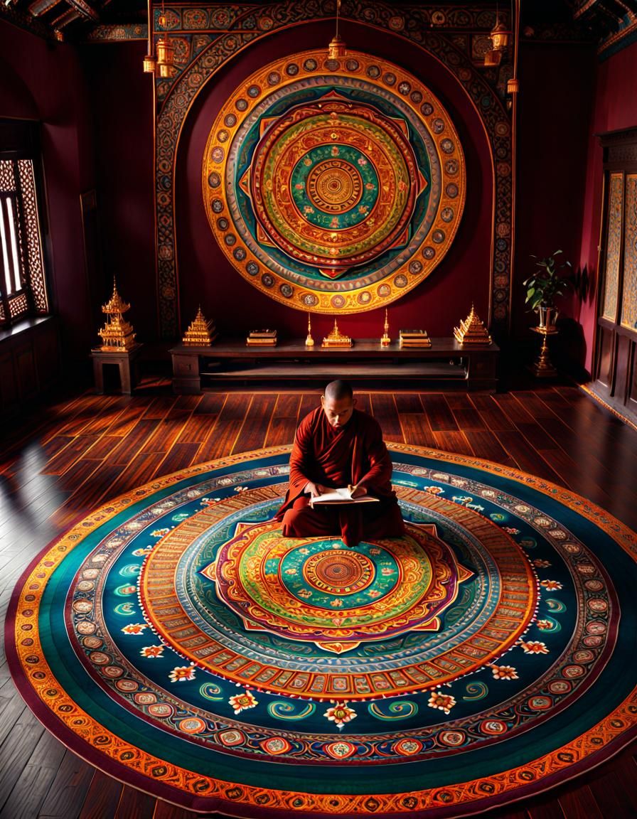 Monks Create Intricate Mandala in Asian Monastery