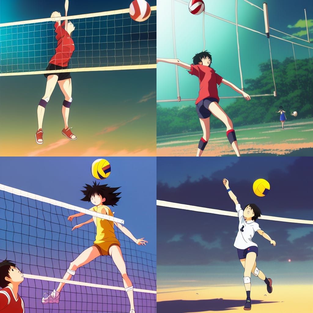 Volleyball Spike in Studio Ghibli Anime Style