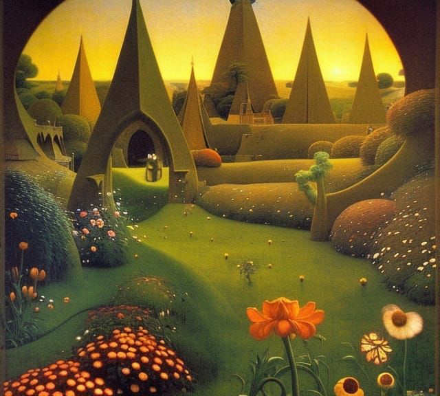 Exquisite Sunrise Garden with Gothic Archways