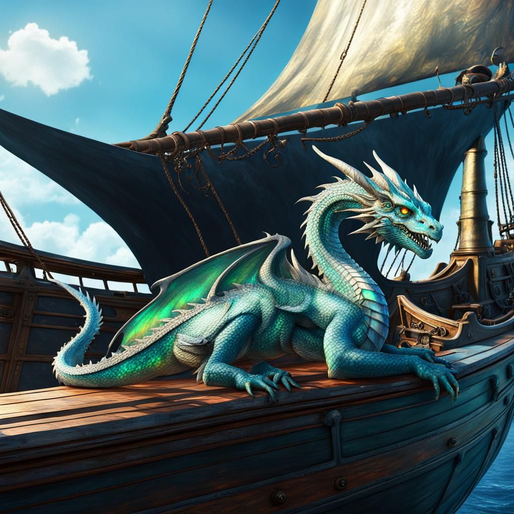 Opal Dragon on Pirate Ship Bow