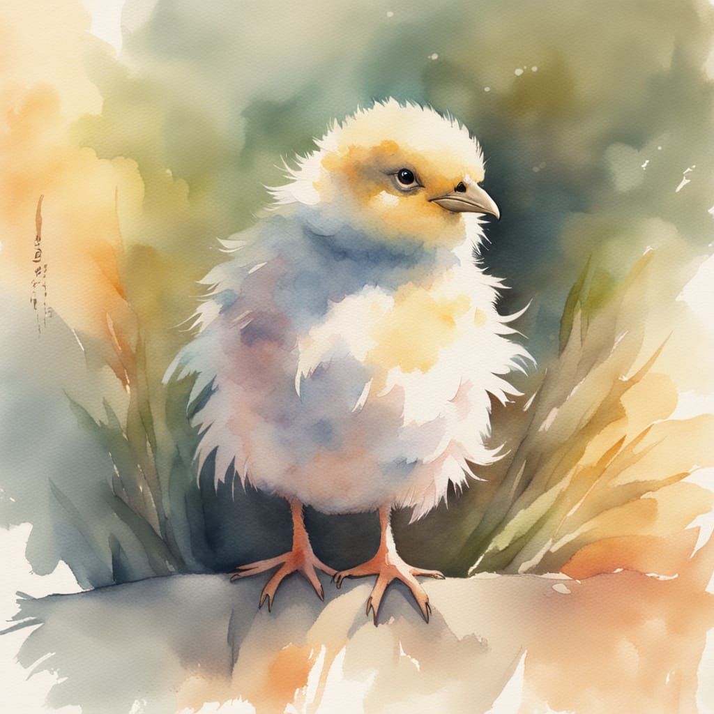 Grumpy Chick Portrait in Watercolour Illustration Style