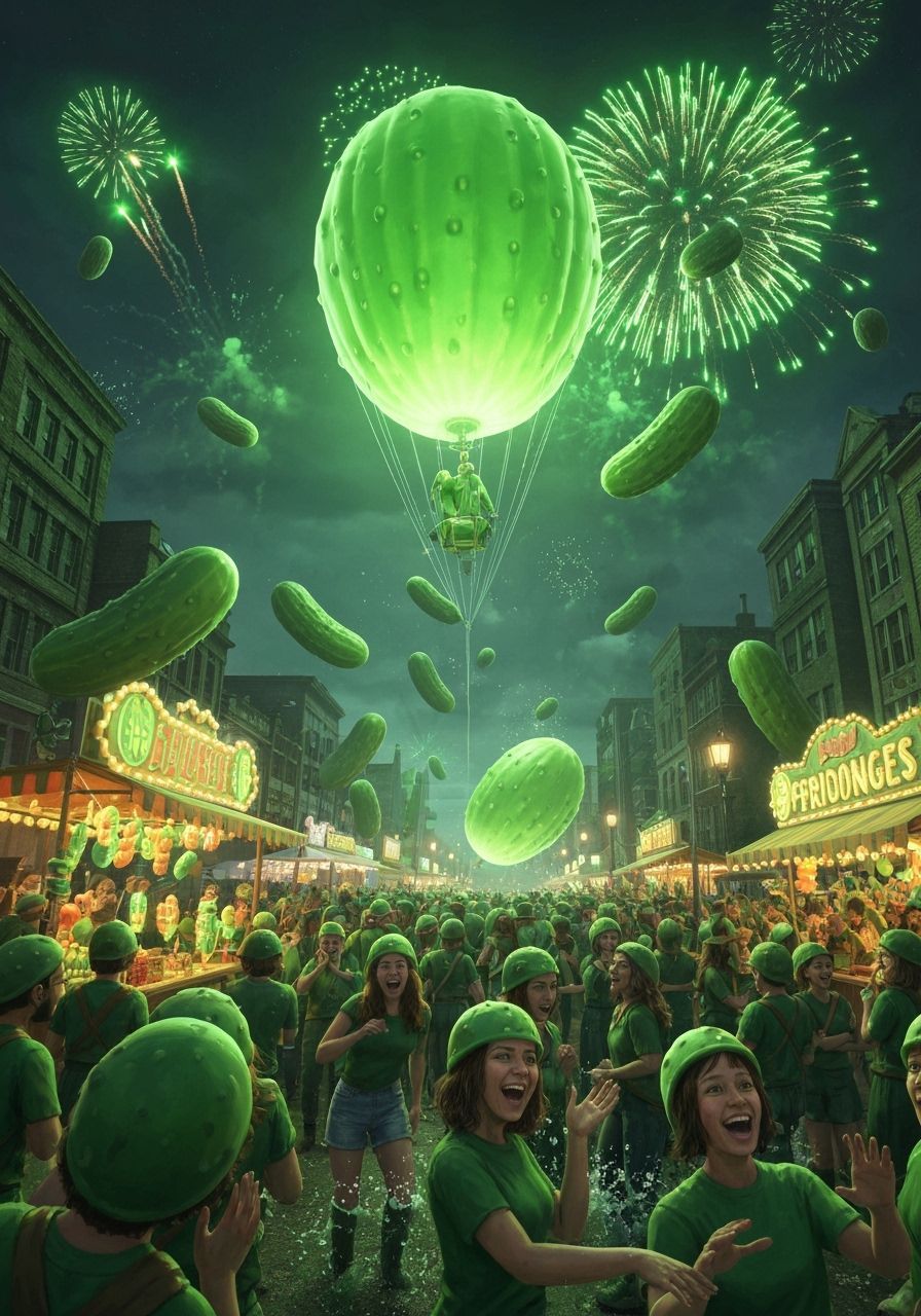 Vibrant Pickle Parade Festival with Giant Balloons