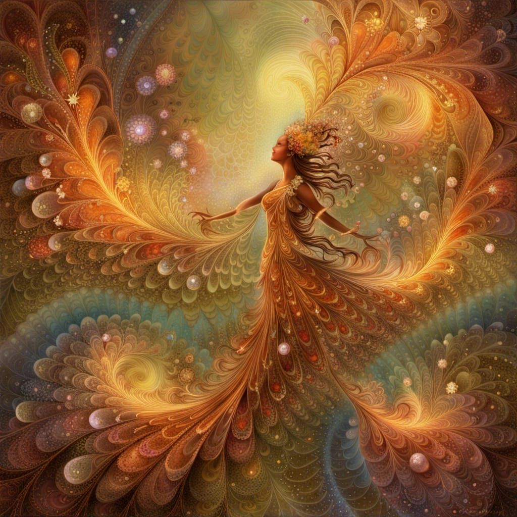 Fire Fairies on Fractal Flowers: A Fantasy Masterpiece