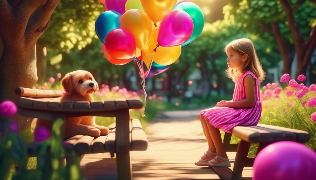 Girl with Balloons: Photorealistic 3D Render